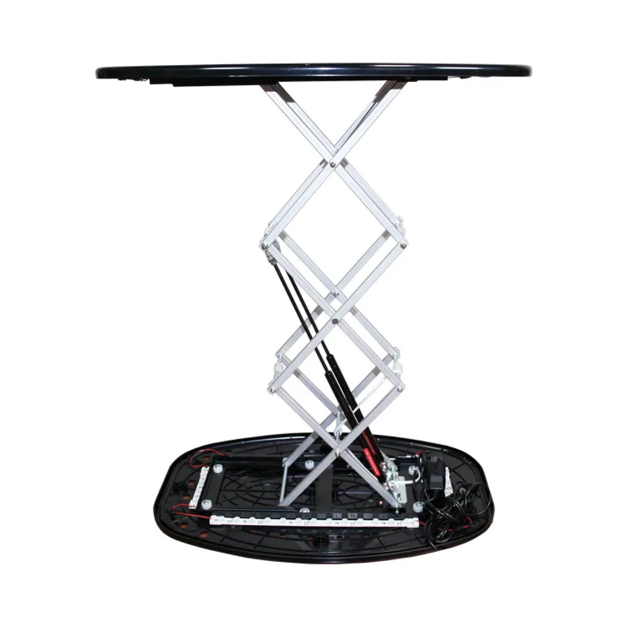 Foldaway light box counter with scissor lift mechanism for trade shows and exhibitions