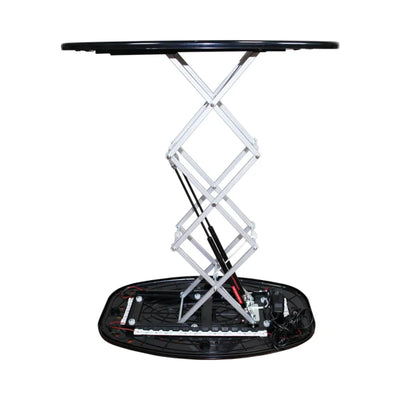 Foldaway light box counter with scissor lift mechanism for trade shows and exhibitions