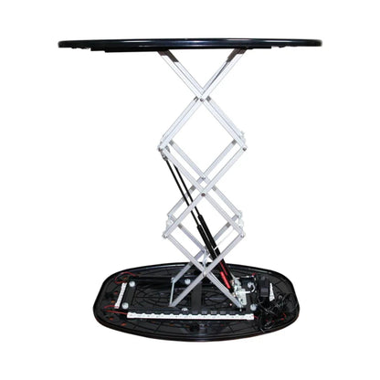 Foldaway light box counter with scissor lift mechanism for trade shows and exhibitions