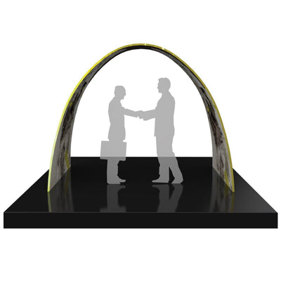 10ft arch trade show display with silhouetted business figures shaking hands on platform