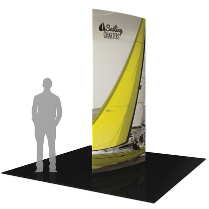 Curved trade show display tower with sailing charters graphic for exhibitions and special events