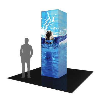 10ft square backlit tower display featuring swimming graphic for trade shows and exhibitions