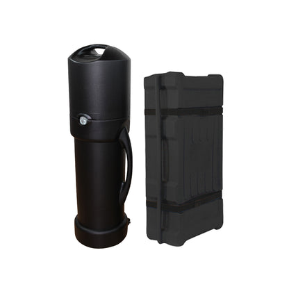 Portable trade show display tube with protective case for easy transport and storage at exhibitions