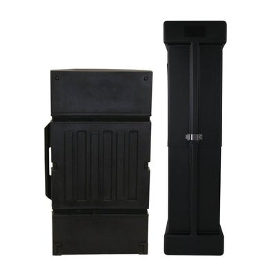 Compact modular display tower components designed for trade shows and exhibition setups