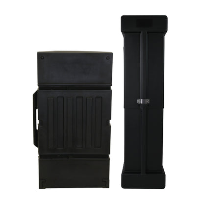 Two compact display towers designed for easy transport and setup at trade shows and exhibitions