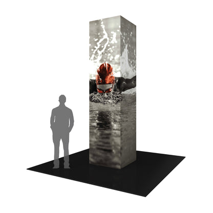 Tall square tower display with swimmer image for trade show and exhibition events