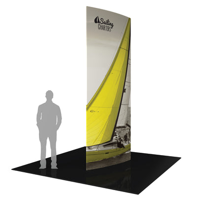 Tall curved trade show display tower featuring sailing yacht graphic for exhibitions and events