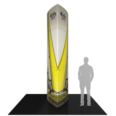 12ft tall shield tower display with sailing charters graphics for trade shows and exhibitions