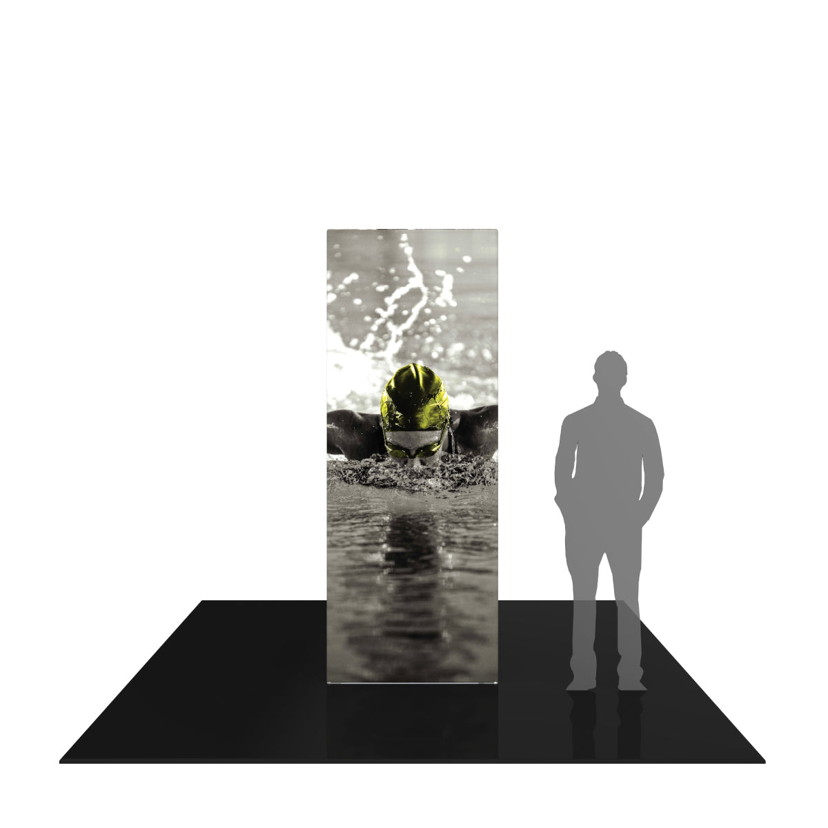 8ft square tower trade show display featuring swimmer image for exhibitions and special events
