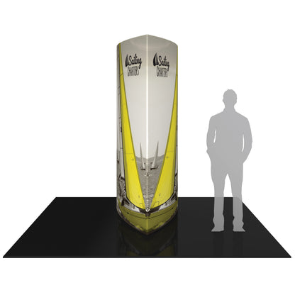Tall curved trade show display tower with sailing boat graphics for exhibitions and events