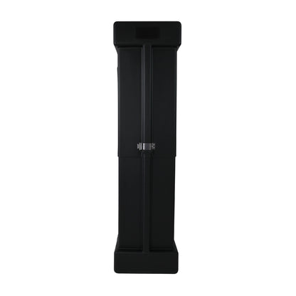 Tall portable trade show tower case with secure latch for exhibition and event displays