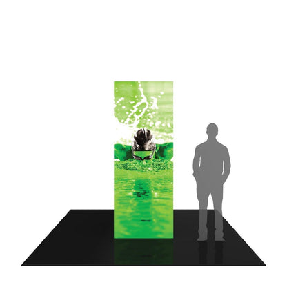 Backlit 8ft square tower display with swimmer image for trade shows and exhibition booths