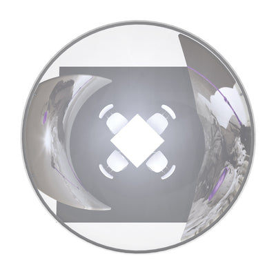 Overhead view of trade show booth setup with chairs and a square table inside a circular frame