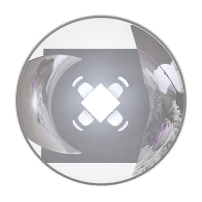 Overhead view of trade show booth setup with chairs and a square table inside a circular frame