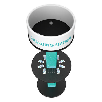 Trade show charging station with multiple smartphone charging ports for exhibitions and events