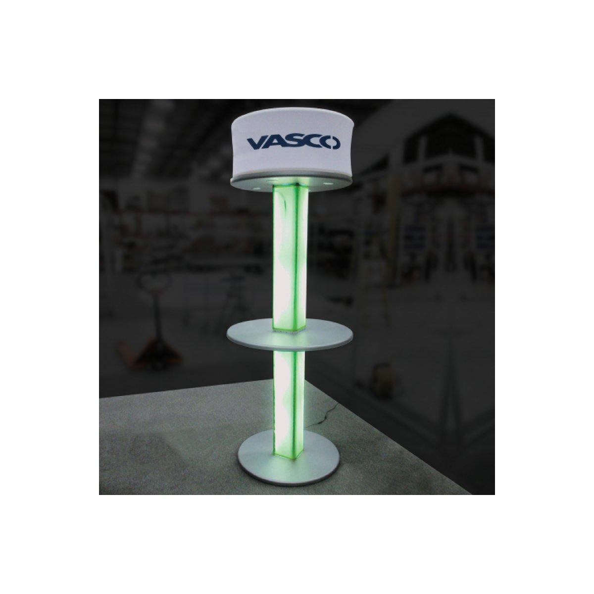 Illuminated trade show charging tower with Vasco branding for exhibitions and special events