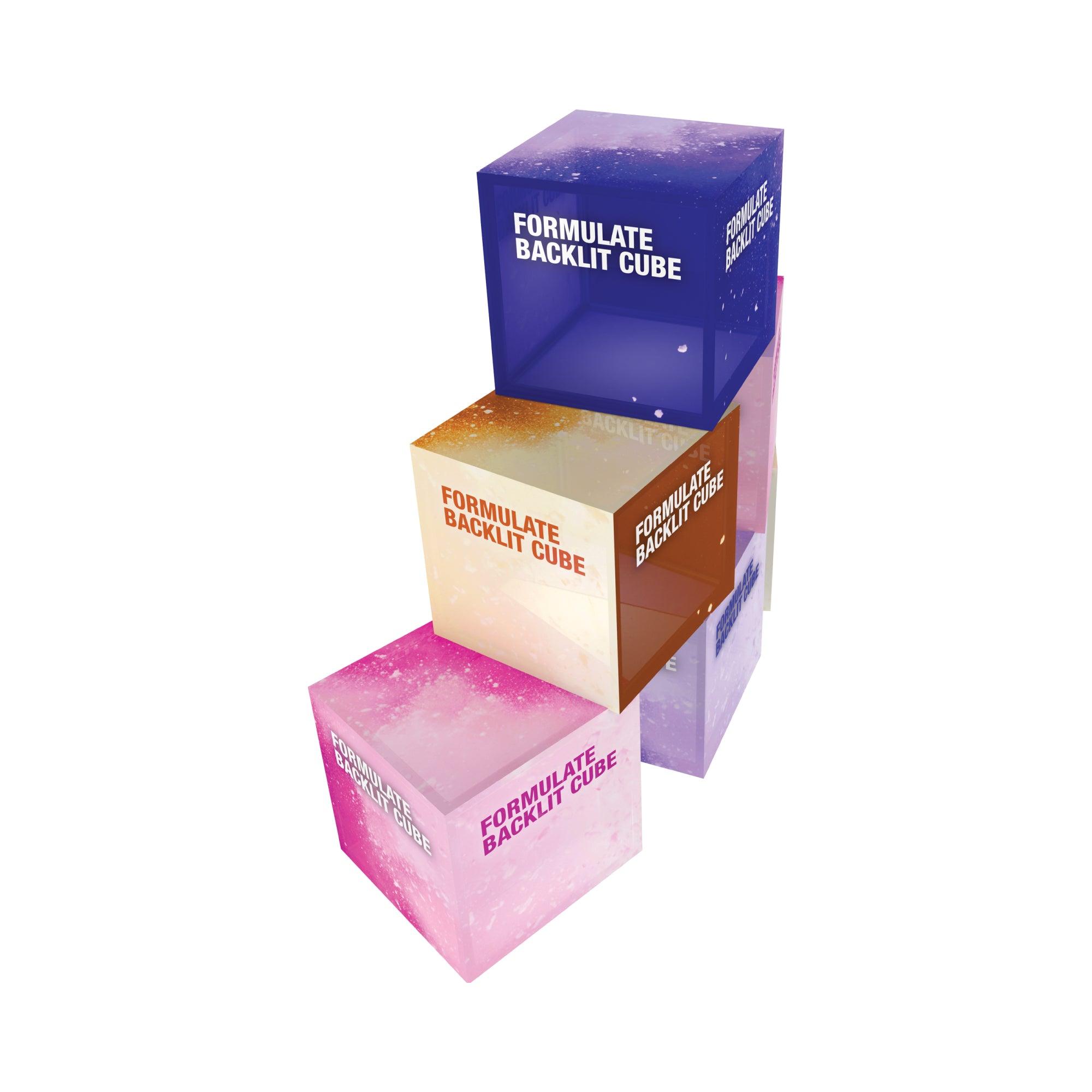 Stacked backlit cubes with branding for trade shows and exhibitions display