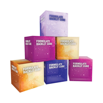 Stack of backlit cube displays branded with Formulate, ideal for trade shows and exhibitions