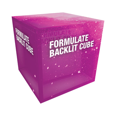 Formulate backlit cube display used for trade shows and exhibitions with branded graphics