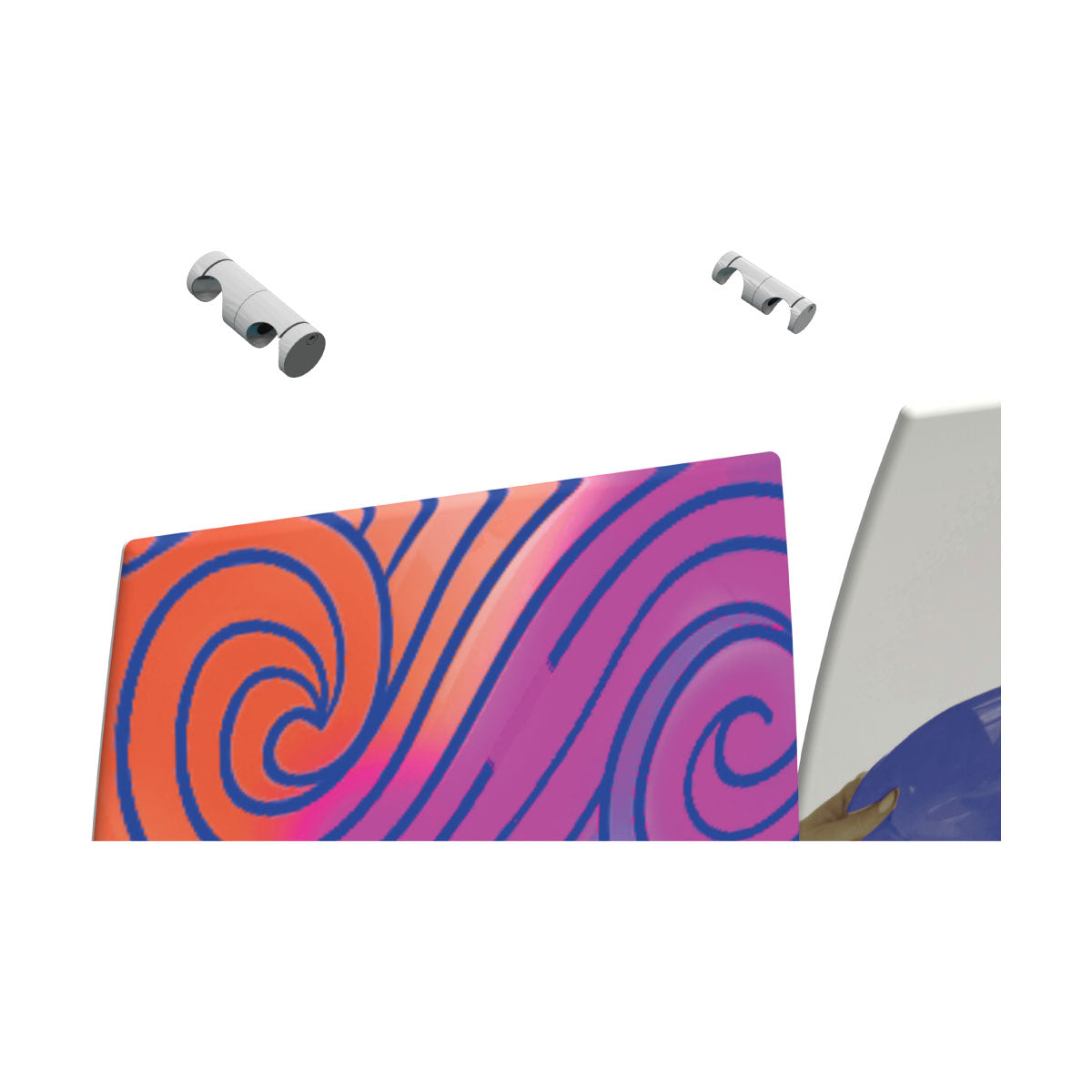 Trade show backwall connector hardware with curved graphic panels for exhibition displays