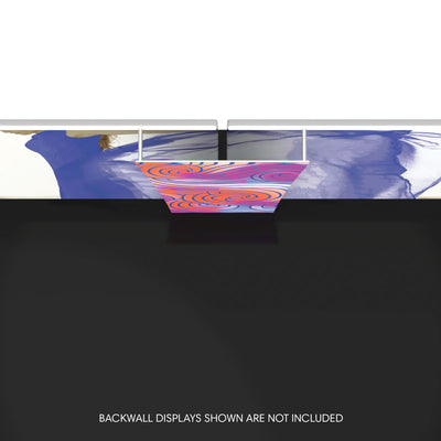 Trade show overhead backwall connector with graphic hanging sign for exhibition displays