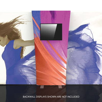 Trade show backwall connector with monitor mount for modular exhibition displays