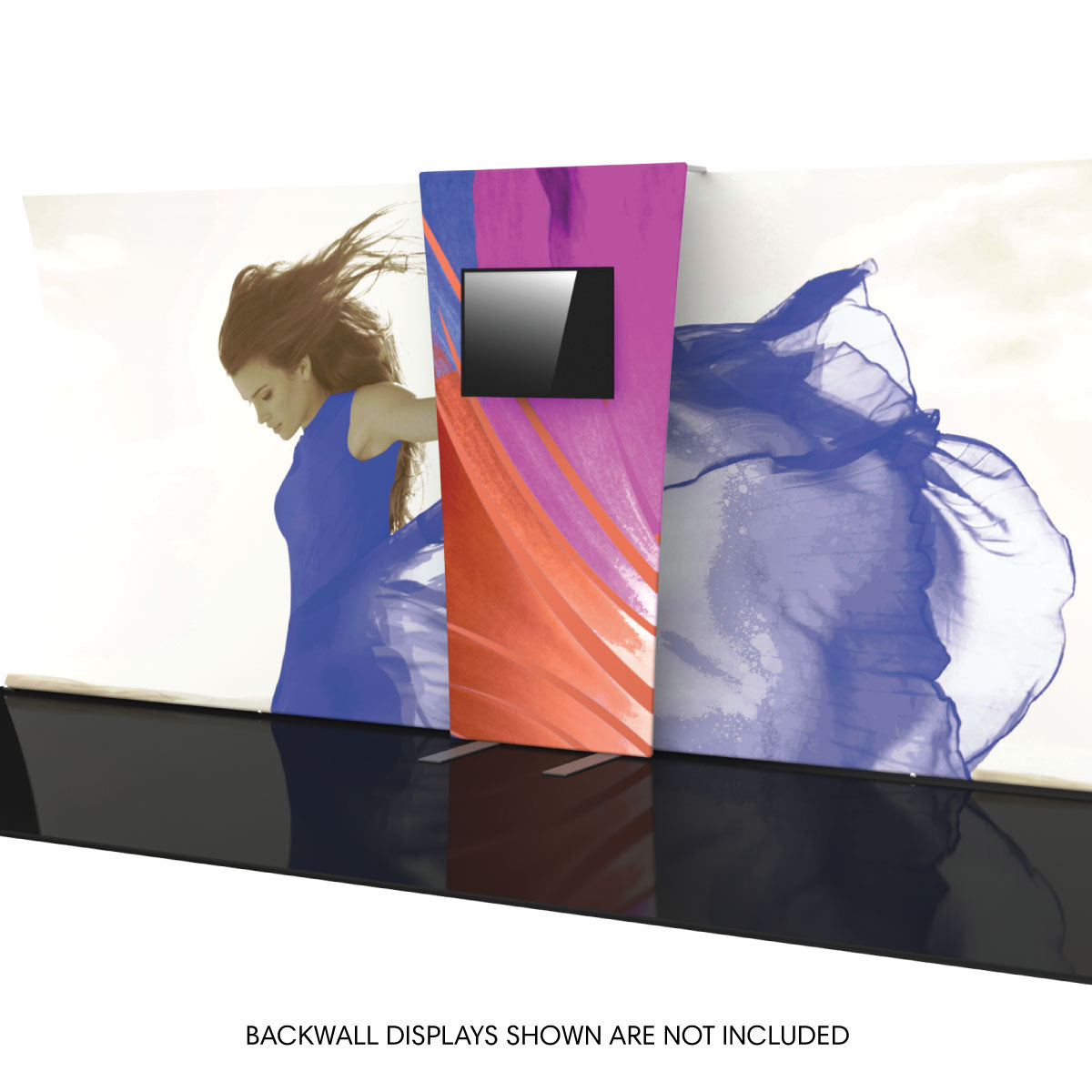 Connectable backwall panel with integrated monitor mount for trade shows and exhibitions