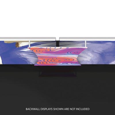 Trade show backwall connector with custom stretch fabric for exhibitions and special events