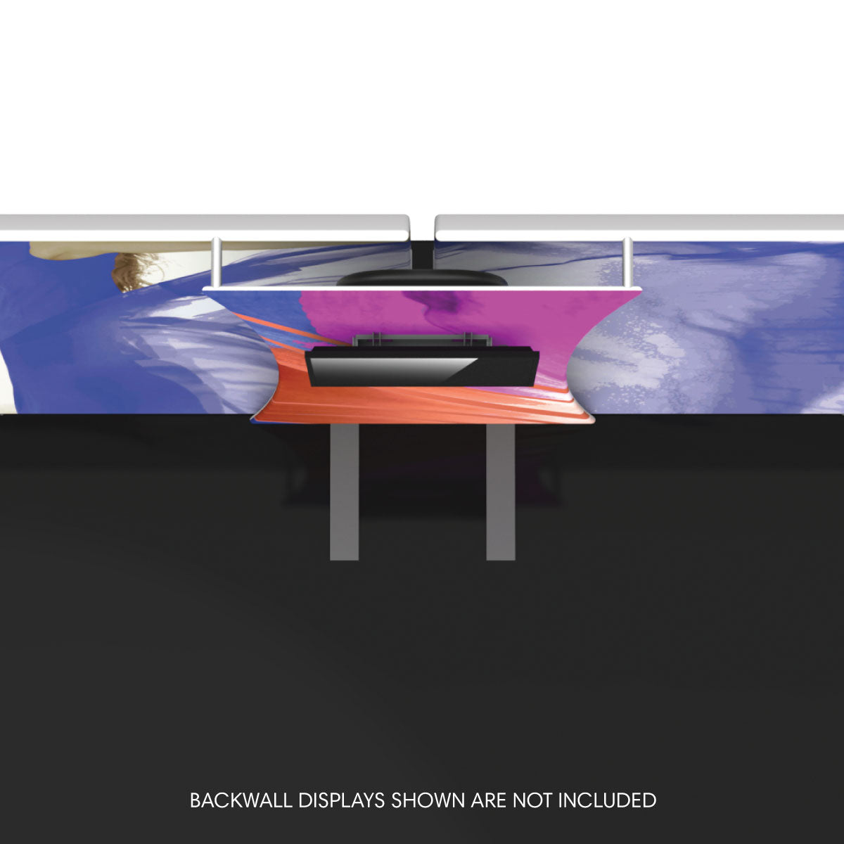 Backwall connector for trade show exhibits securing backwall displays at exhibitions and special events