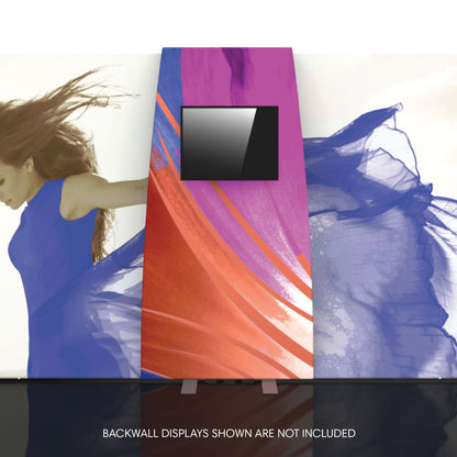 Trade show backwall connector with integrated monitor mount for exhibition and event displays