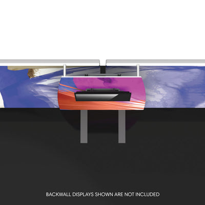 Trade show backwall connector attaching two display panels for seamless exhibition booth setups