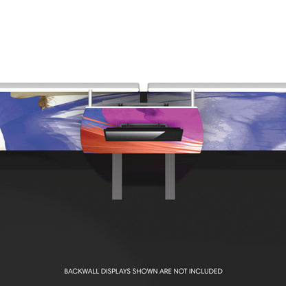 Trade show backwall connector attaching two display panels for seamless exhibition booth setups