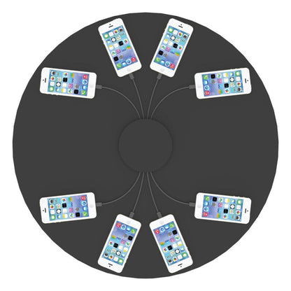 multi-device charging station with eight smartphones connected, ideal for trade shows and special events