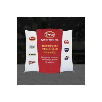 Three-panel trade show display featuring Tyson Foods and affiliated brand logos for exhibitions and events