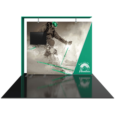 10ft trade show display with action sports graphic and mounted monitor for exhibitions and events