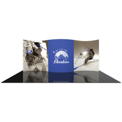 Curved trade show display with adventure-themed graphics for exhibitions and special events