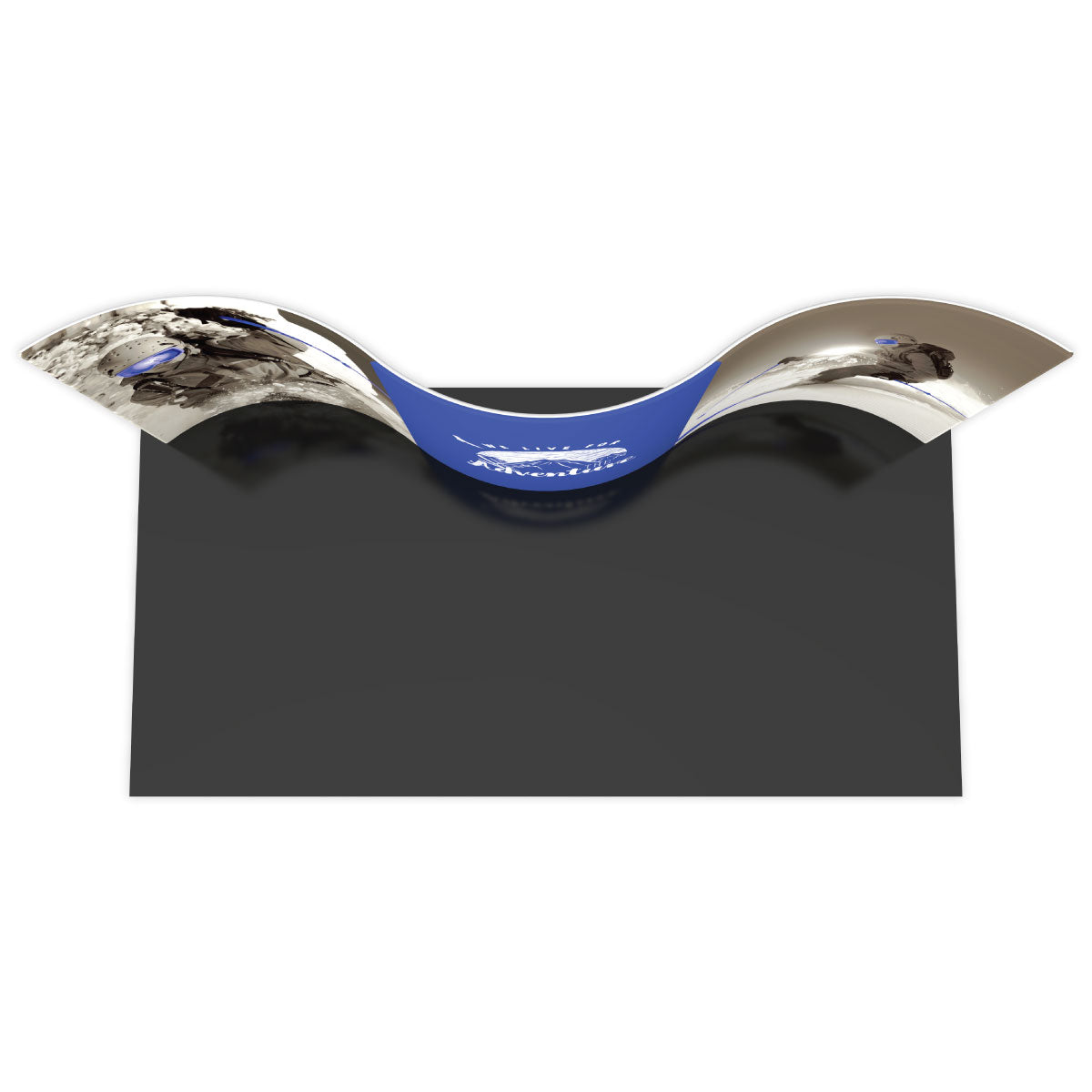 Curved trade show display with scenic adventure graphics for exhibitions and special events