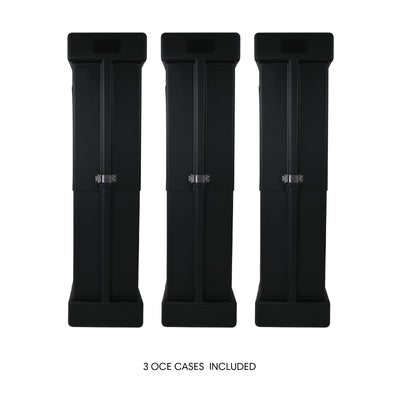 Three protective carrying cases for trade show displays and exhibition equipment