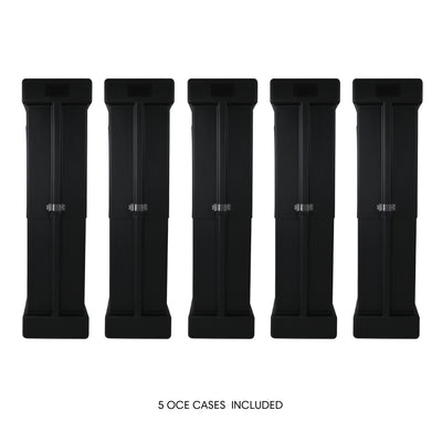 Set of five durable carrying cases for trade show and exhibition display equipment