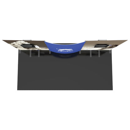 20ft trade show exhibit kit with curved fabric backwall and printed panels for exhibitions