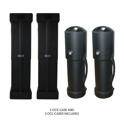 Two rectangular and two cylindrical carrying cases for trade shows and exhibitions displays