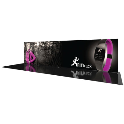 Large trade show display featuring fitness tracker wristband and outdoor hiker promoting FITtrack at exhibitions