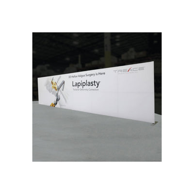 Large trade show backdrop display promoting Lapiplasty 3D Hallux Valgus surgery for medical exhibitions and events