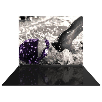 Trade show display featuring a swimmer image in action, ideal for exhibitions and events