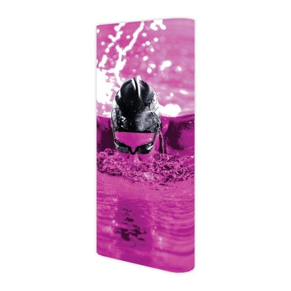 Backlit trade show display featuring swimmer image for exhibitions and special events