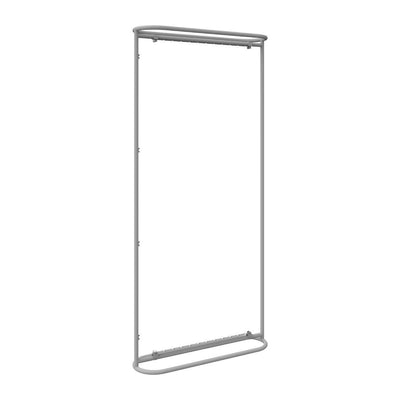 Vertical illuminated trade show banner frame with curved edges for exhibitions and special events