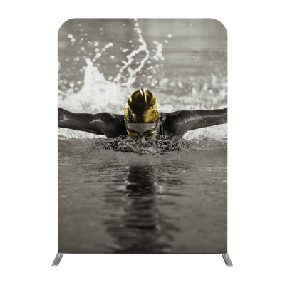 Trade show display with dynamic swimmer image for exhibitions and special event marketing