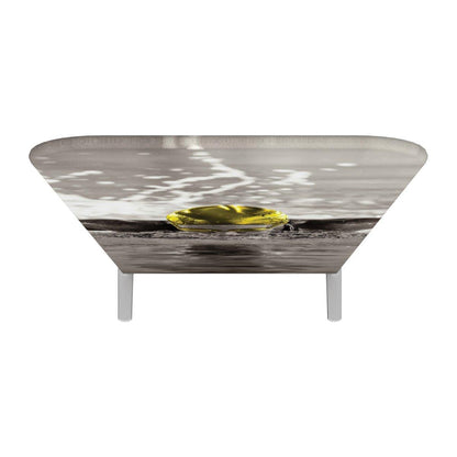 Custom branded table with vivid water splash graphic for trade shows and exhibitions