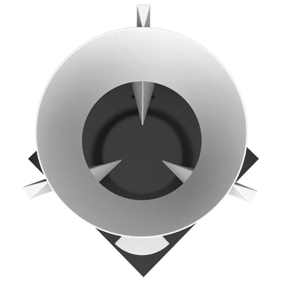 Top view of modular trade show island booth kit with curved counters and display panels