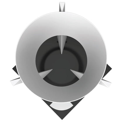 Top view of modular trade show island booth kit with curved counters and display panels